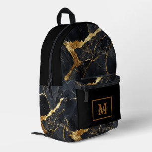 Sac À Dos Imprimé Nom Monogramme Moderne Noir & Or