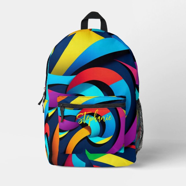 Sac À Dos Imprimé Nom personnalisé Arc-en-ciel multicolore Abstrait (Recto)