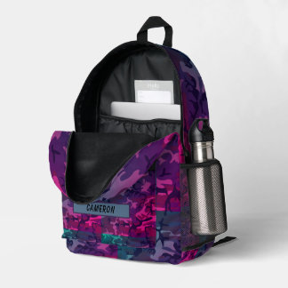Sac À Dos Imprimé Nom personnalisé Camouflage gris violet militaire
