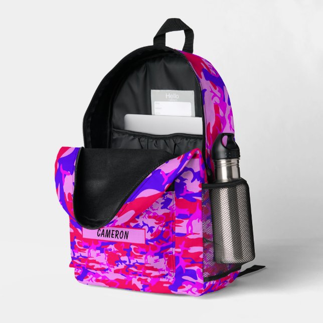 Sac À Dos Imprimé Nom personnalisé Camouflage rose et bleu (Coin arrière droit (ouvert))