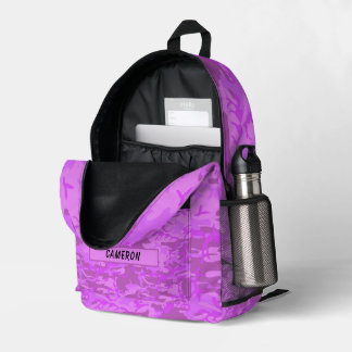 Sac À Dos Imprimé Nom personnalisé Camouflage violet clair Abstrait