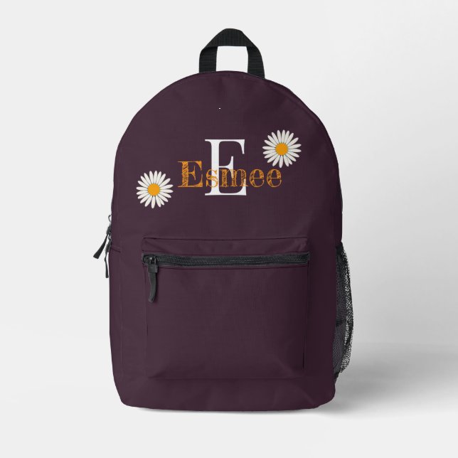 Sac À Dos Imprimé nom personnalisé cerise laque violet avec margueri (Recto)
