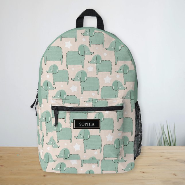 Sac À Dos Imprimé Nom personnalisé Cute Elephant Motif Nordic Kids (Custom Name Cute Elephant Pattern Nordic Kids Printed Backpack)