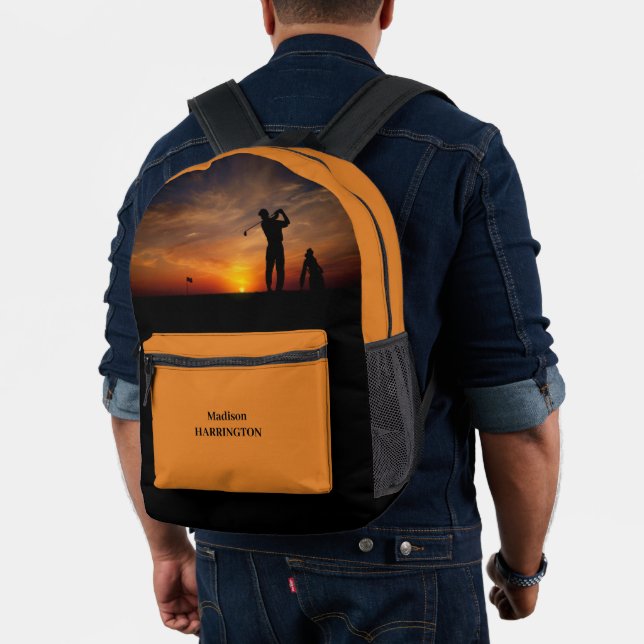 Sac À Dos Imprimé Nom personnalisé de golfeur de coucher de soleil (Insitu (Modèle))