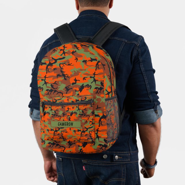 Sac À Dos Imprimé Nom personnalisé Hunter Orange Green Camouflage Br (Insitu (Modèle))