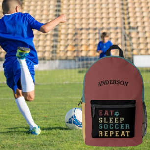 Sac À Dos Imprimé Nom personnalisé Manger Sleep Soccer Répéter