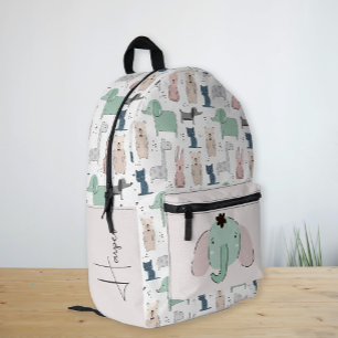Sac À Dos Imprimé Nom personnalisé mignon animal Motif fille rose