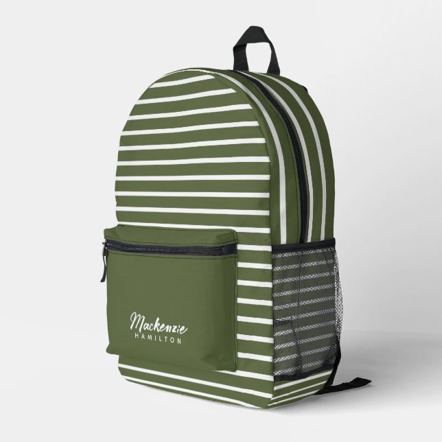 Sac À Dos Imprimé Nom personnalisé moderne Vert rayé (Coin arrière droit)