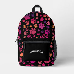 Sac À Dos Imprimé Nom personnalisé Purple Paw Motif