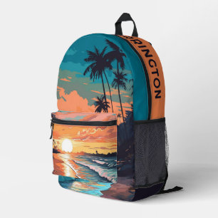 Sac À Dos Imprimé Nom personnalisé Tropical Beach Sunset