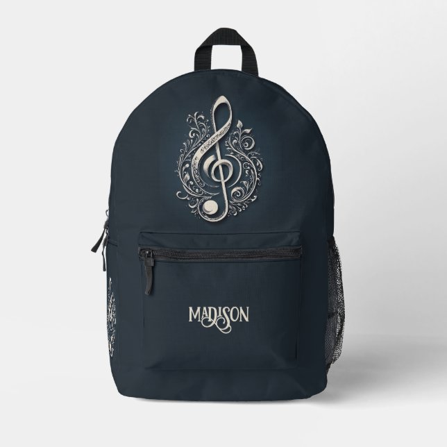 Sac À Dos Imprimé Note sur le Clé musical de nom personnalisé (Recto)