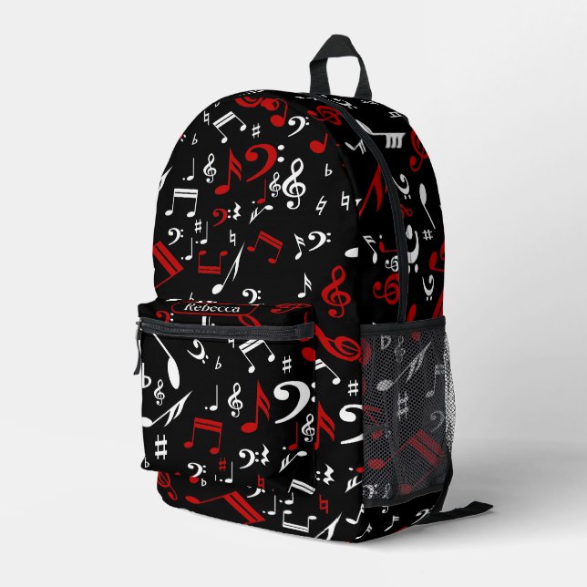 Sac À Dos Imprimé Notes musicales blanches et noires personnalisées (Coin arrière droit)