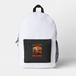Sac À Dos Imprimé Octobre, nous portons Halloween Citrouille Orange