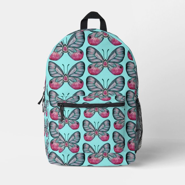 Sac À Dos Imprimé Octobre Turquoise Verre Papillon Motif Design (Recto)