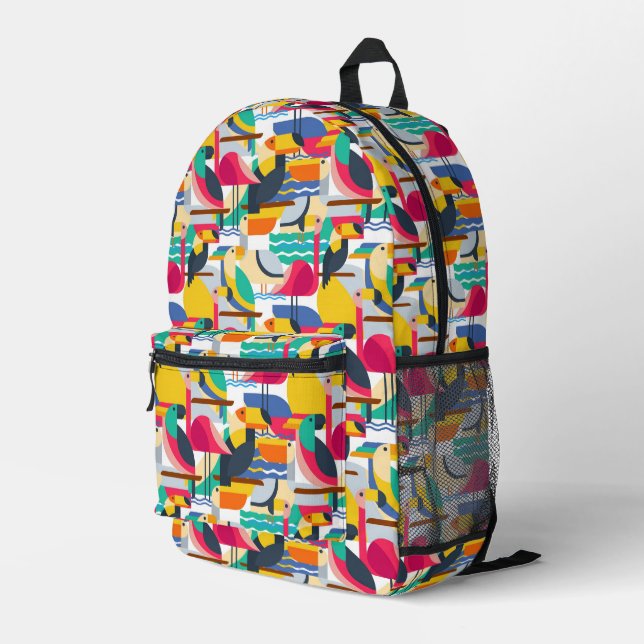 Sac À Dos Imprimé Oiseaux tropicaux géométriques (Coin arrière droit)
