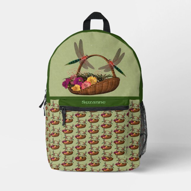Sac À Dos Imprimé Panier à fleurs de libellules Personnalisé (Recto)