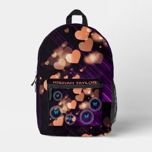 Sac À Dos Imprimé Papillon pourpre néon enfants Coeur mignon Nom per