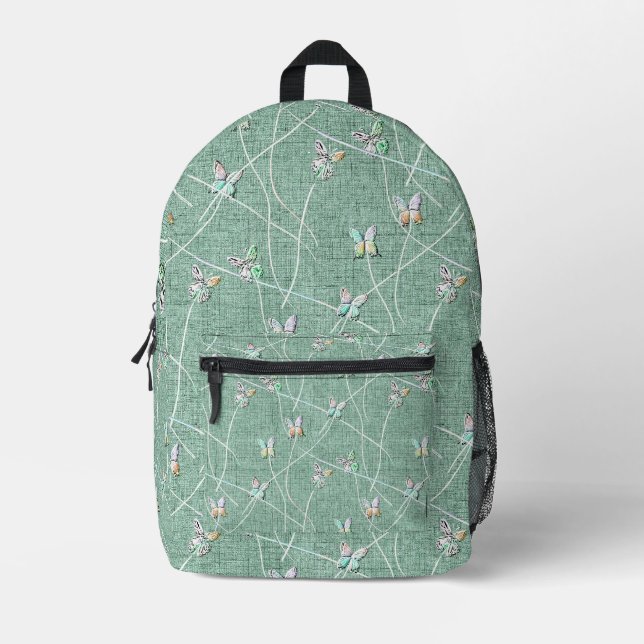 Sac À Dos Imprimé Papillons aquarelle sur Mint GreenLInen (Recto)