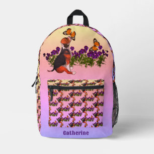 Sac À Dos Imprimé Papillons beagles Fleurs Animaux Personnalisés