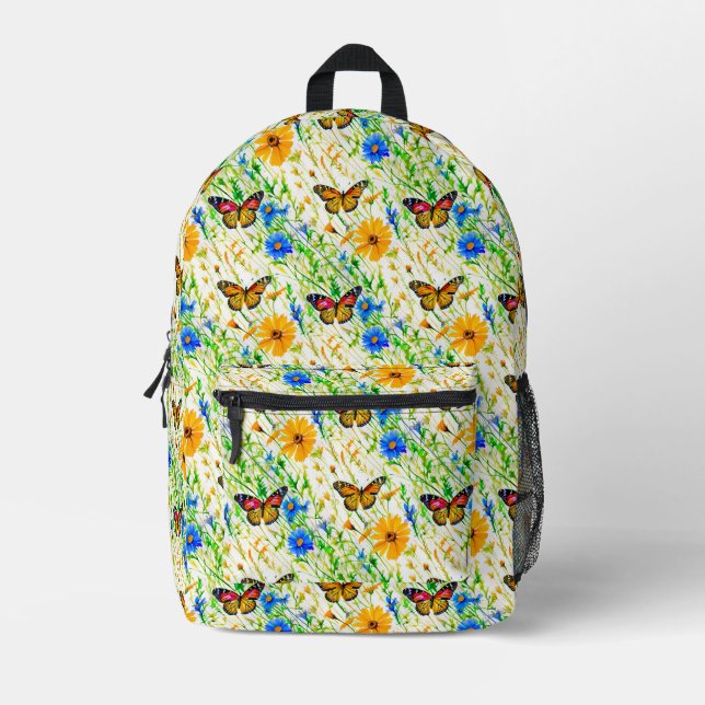 Sac À Dos Imprimé Papillons et marguerites dans une prairie (Recto)