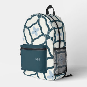 Sac À Dos Imprimé Paraphe bleu Mandala Motif Monogramme Initiales