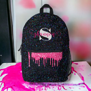 Sac À Dos Imprimé Parties scintillant noire Hot Pink Nom personnalis
