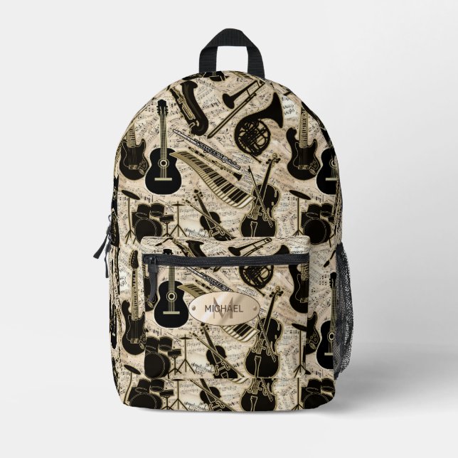 Sac À Dos Imprimé Partition et instruments Black/Gold ID481 (Recto)