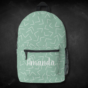 Sac À Dos Imprimé Pastel Green Géométrique Flèches Nom du monogramme