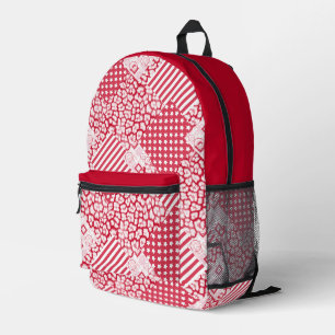 Sac À Dos Imprimé Patchwork rouge et blanc rustique