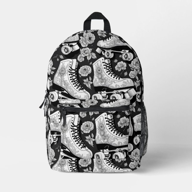 Sac À Dos Imprimé Patinage classique Roller Patins Noir Blanc (Recto)
