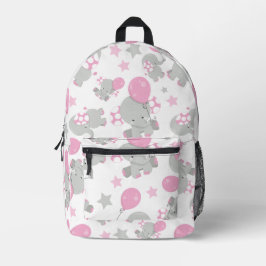 Sac À Dos Imprimé Pattern of Elephants, Cute Elephants - Pink Gray