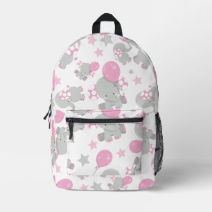 Sac À Dos Imprimé Pattern of Elephants, Cute Elephants - Pink Gray