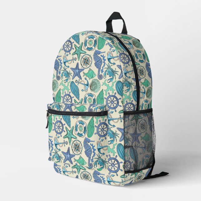 Sac À Dos Imprimé Patters de Teal Sea Animals (Coin arrière droit)