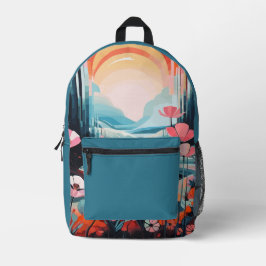 Sac À Dos Imprimé Pavot paysage lever bleu nom personnalisé
