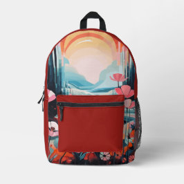 Sac À Dos Imprimé Pavot paysage lever rouge nom personnalisé