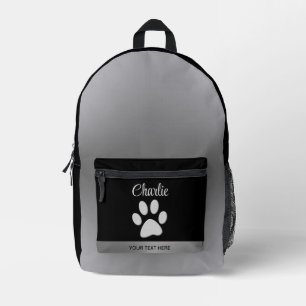 Sac À Dos Imprimé Paw Chien Argent sur arrière - plan noir
