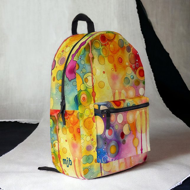 Sac À Dos Imprimé Peinture Abstraite couleur vive avec Monogramme (Personalize this colorful backpack with your monogram initials.)