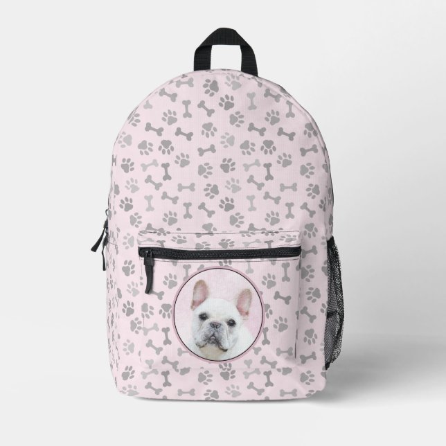Sac À Dos Imprimé Peinture française de Bulldog (Crème/Blanc) - Art  (Recto)