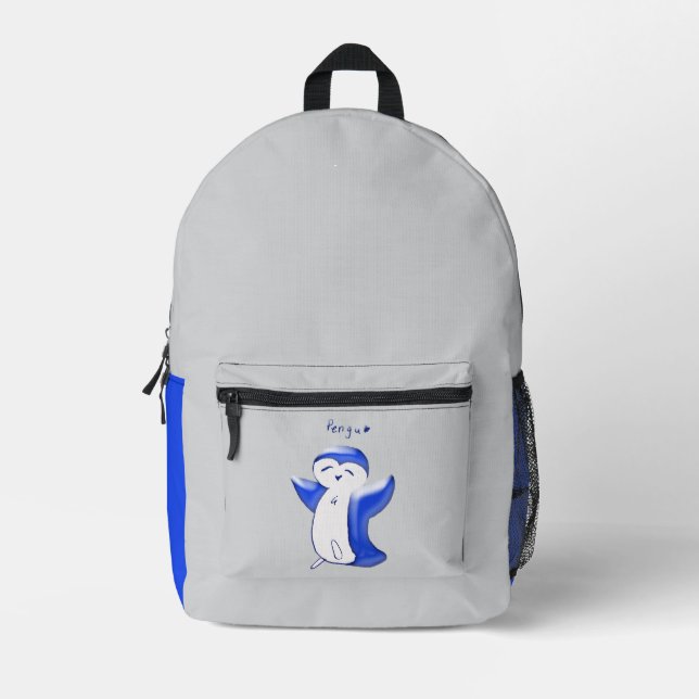 Sac À Dos Imprimé Pengu Happy Penguin Kids Blue Grey (Recto)