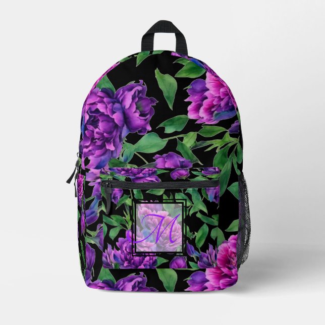 Sac À Dos Imprimé Peonées d'aquarelle romantique violet magenta rose (Recto)