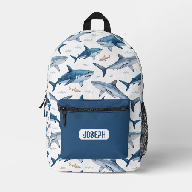 Sac À Dos Imprimé Personalized Shark Pattern Backpack for Boys (Recto)