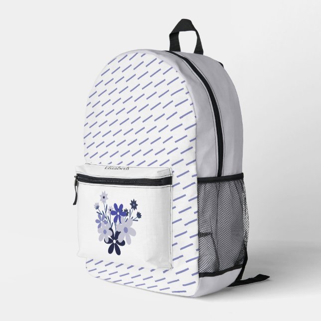 Sac À Dos Imprimé Personnalisé élégant bleu violet violet motif (Coin arrière droit)