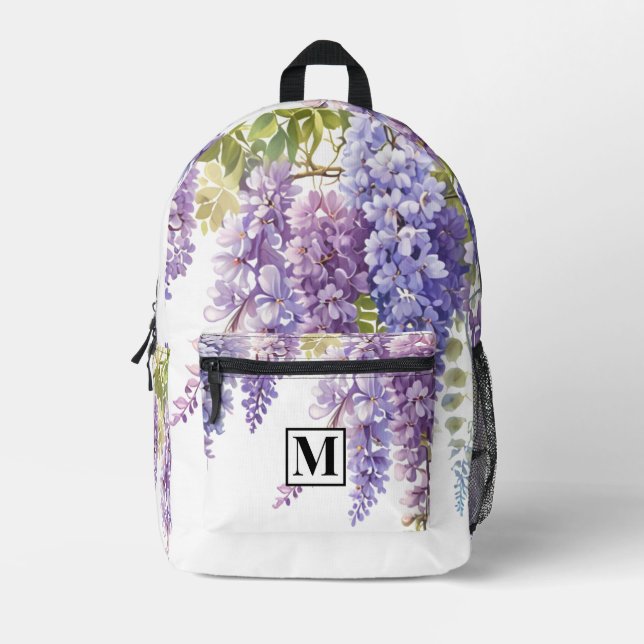Sac À Dos Imprimé Personnaliser la glycine monogramme violet de l'aq (Recto)