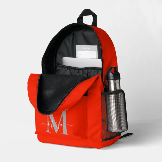 Sac À Dos Imprimé Personnaliser Monogramme Nom initial Orange (Coin arrière droit (ouvert))