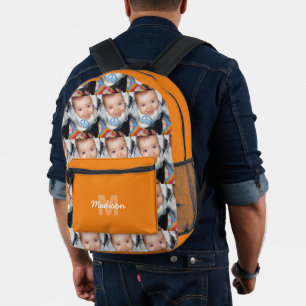Sac À Dos Imprimé Personnaliser Votre motif photo monogramme orange