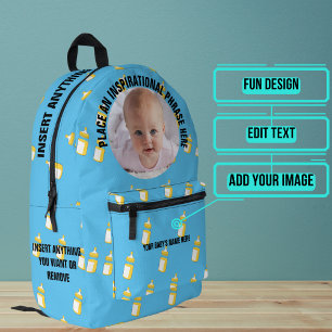Sac À Dos Imprimé Photo ronde et texte Bouteilles bleues Baby