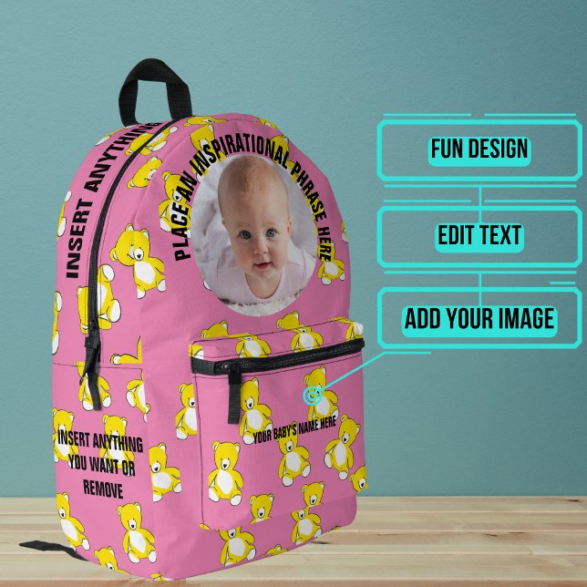 Sac À Dos Imprimé Photo ronde et texte Pink Teddy Bear Baby (Please enjoy our baby backpack)