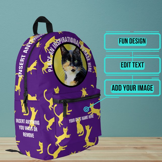 Sac À Dos Imprimé Photo ronde et texte Purple Jumping Chat (Please enjoy our cat backpack)