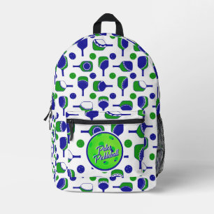 Sac À Dos Imprimé Pickleball Paddles Balls Blue Green Personnalisé