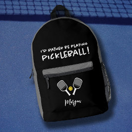 Sac À Dos Imprimé Pickleball Sport Drôle Personnalisé Nom Noir Gris